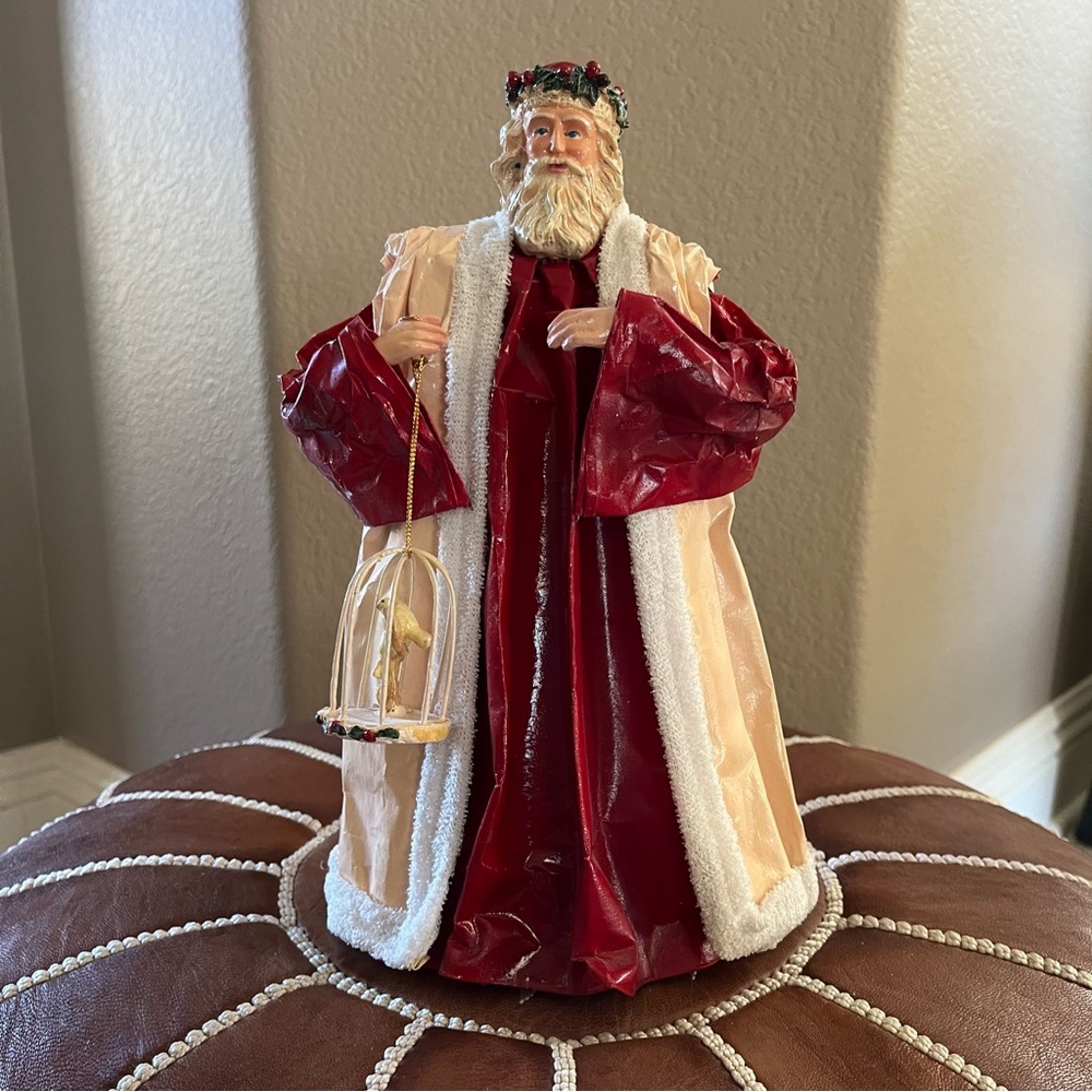 Silvestri SANTA Paper Mache Tree Topper 11 in Father Christmas Holding 2 Doves